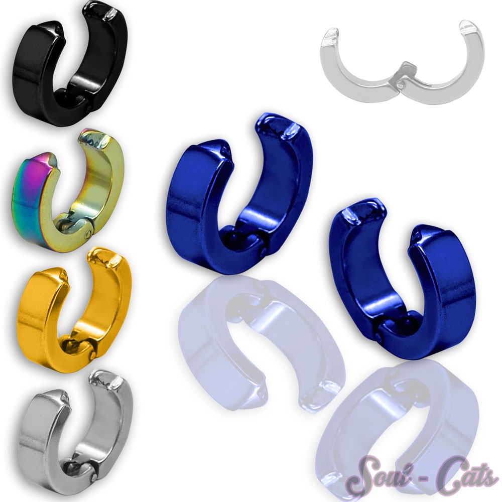 Soul-Cats Creolen Ohrringe Ohne Ohrloch - Edelstahl & Blau!