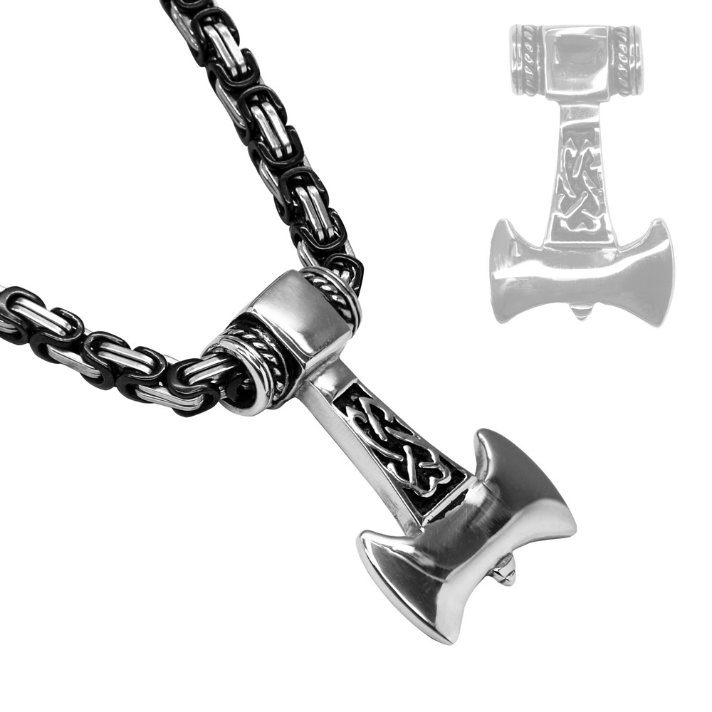 Thorshammer Streitaxt Anhänger Königskette Mjölnir Hammer silber