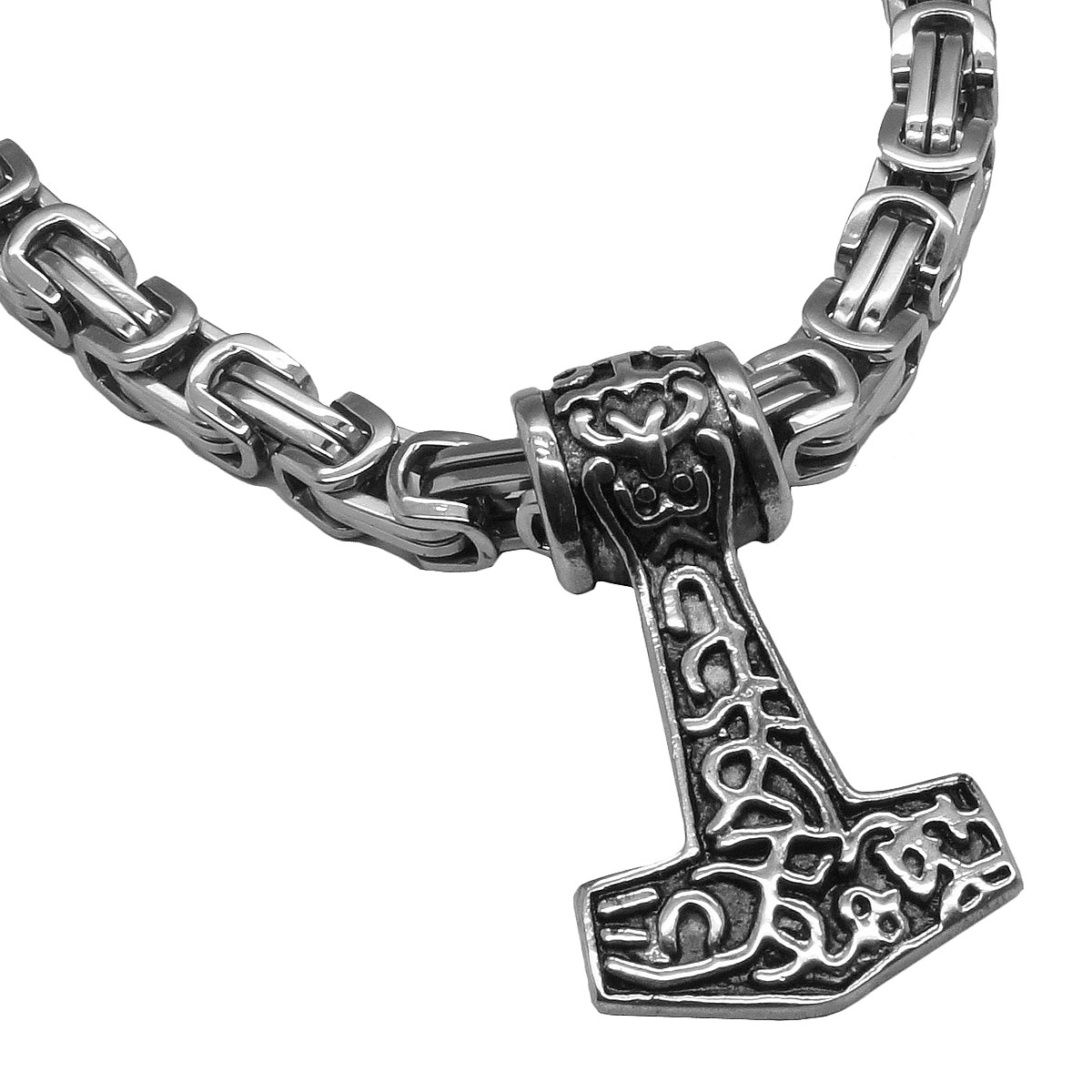 Anhänger Kette Edelstahl Thorshammer Mjölnir Königskette Thor's Hammer Halskette