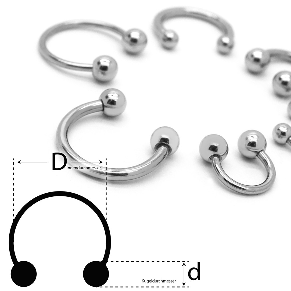 3 Stück Hufeisen black TITAN Piercing Ring Größen frei wählbar Intim Brust Lippe 